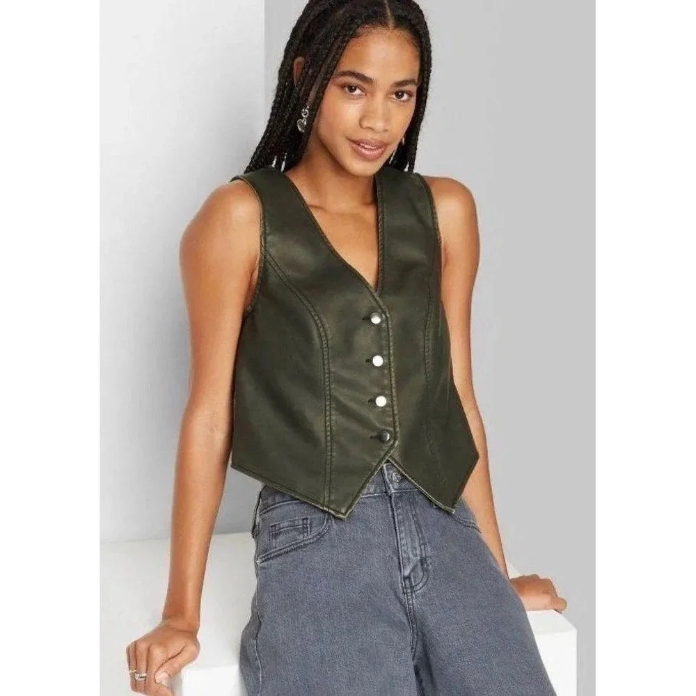 Wild Fable Black Faux Leather Vest NWT - XS